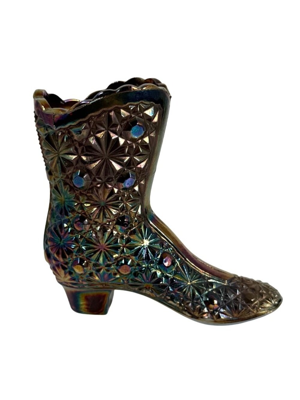 Fenton Art Glass Daisy Button Boot Shoe Amethyst Carnival Glass Vintage Original